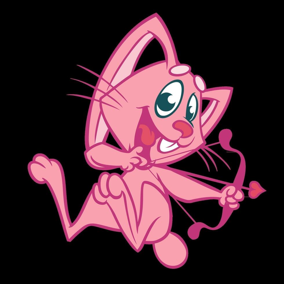 Cute pink cartoon cat with bow vector