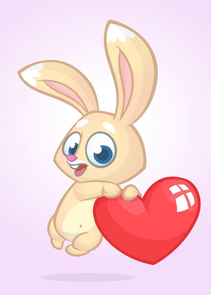 Cartoon cute Bunny rabbit in love holding a heart. Vector illustration for St Valentines Day. Isolated