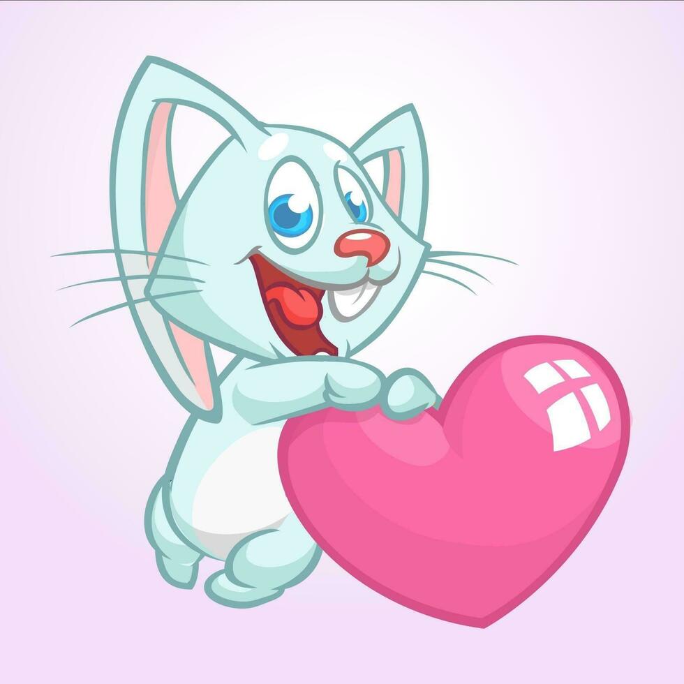 Cartoon cute Bunny rabbit in love holding a heart. Vector illustration for St Valentines Day. Isolated