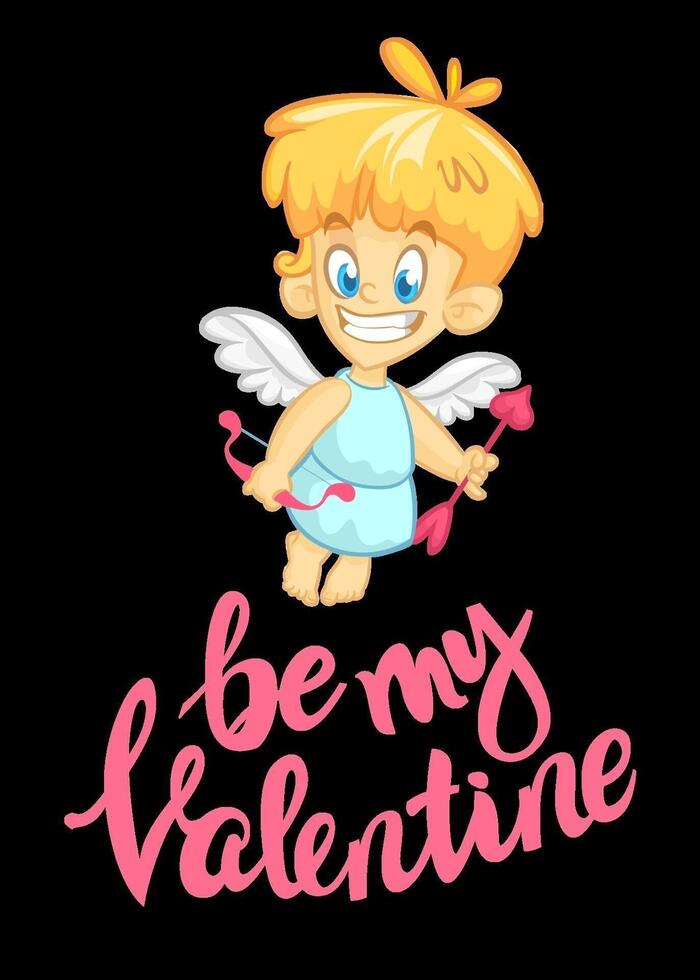 Funny cupid with bow and arrow aiming at someone. Cartoon illustration of a Valentine's Day. Vector