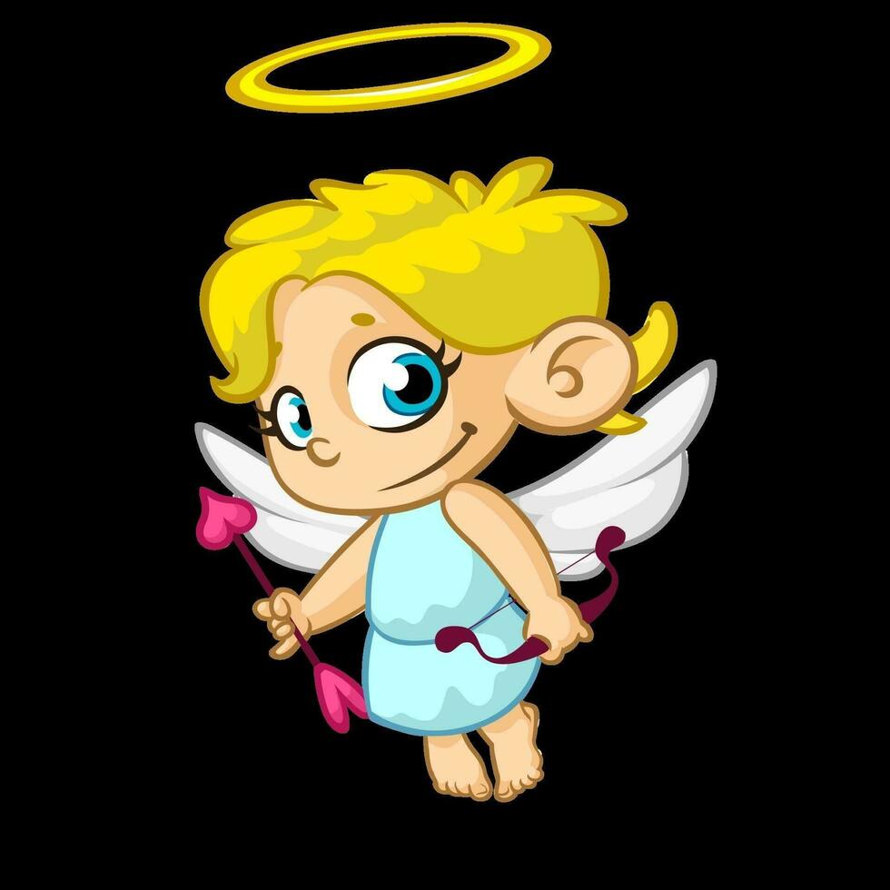 Cute cartoon cupid baby boy character with wings holding bow and arrows vector