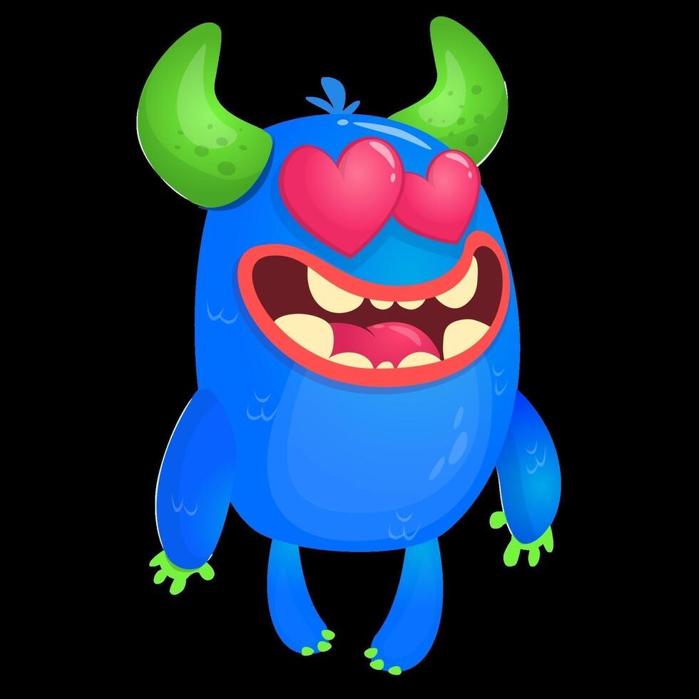 Cute blue monster with heart eyes vector