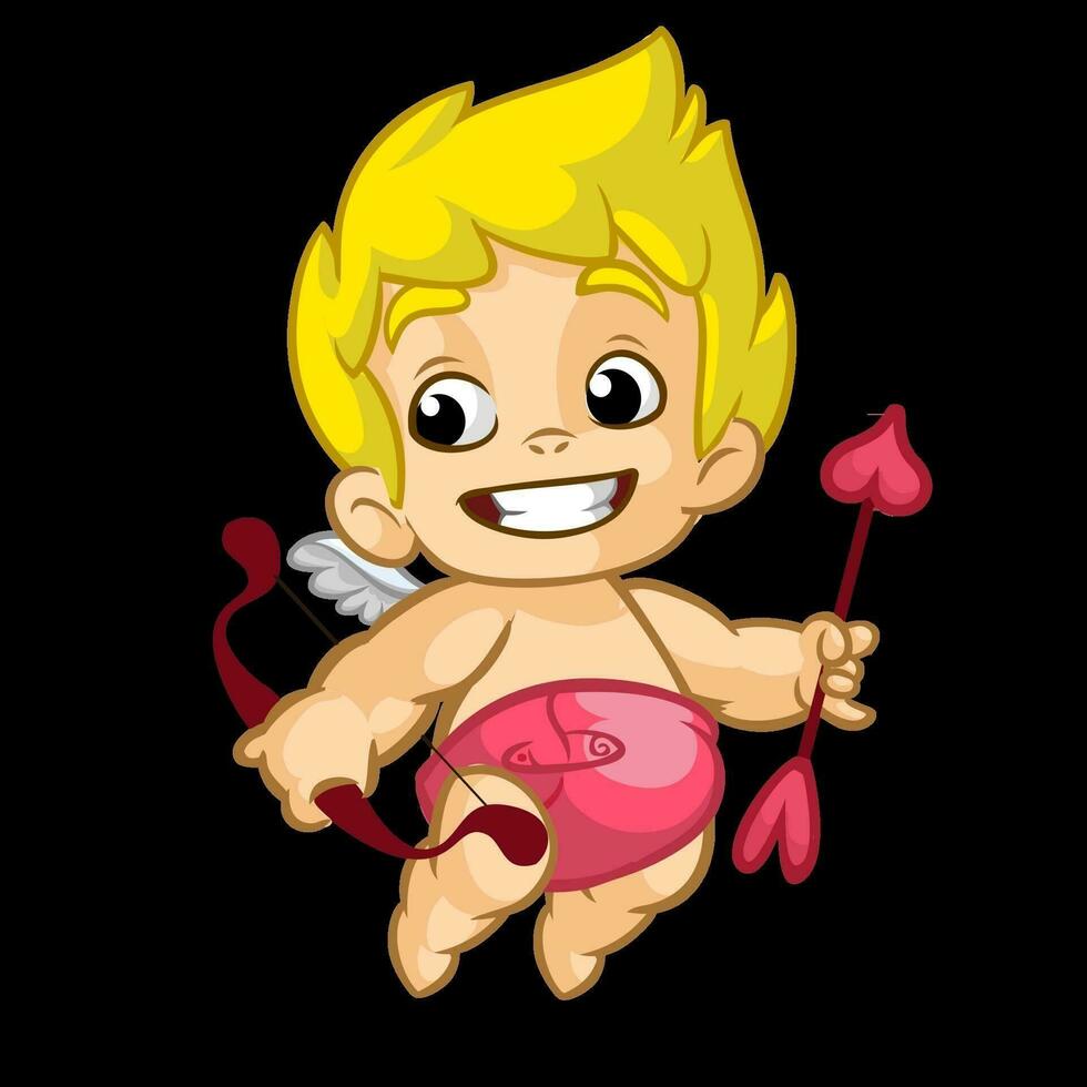 Cute cartoon cupid baby boy character with wings holding bow and arrows vector