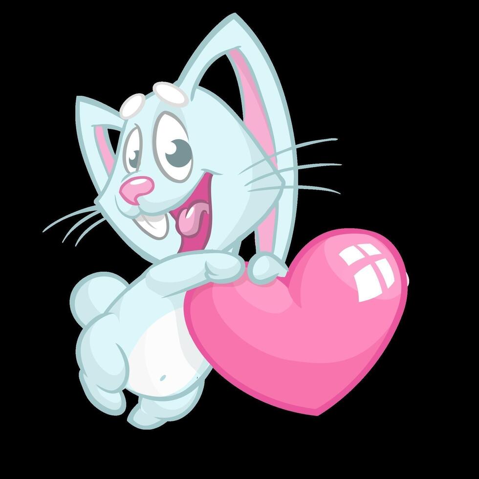 Funny cute Bunny with Heart Love Vector cartoon. Illustration can be used as print or card for St Valentines Day