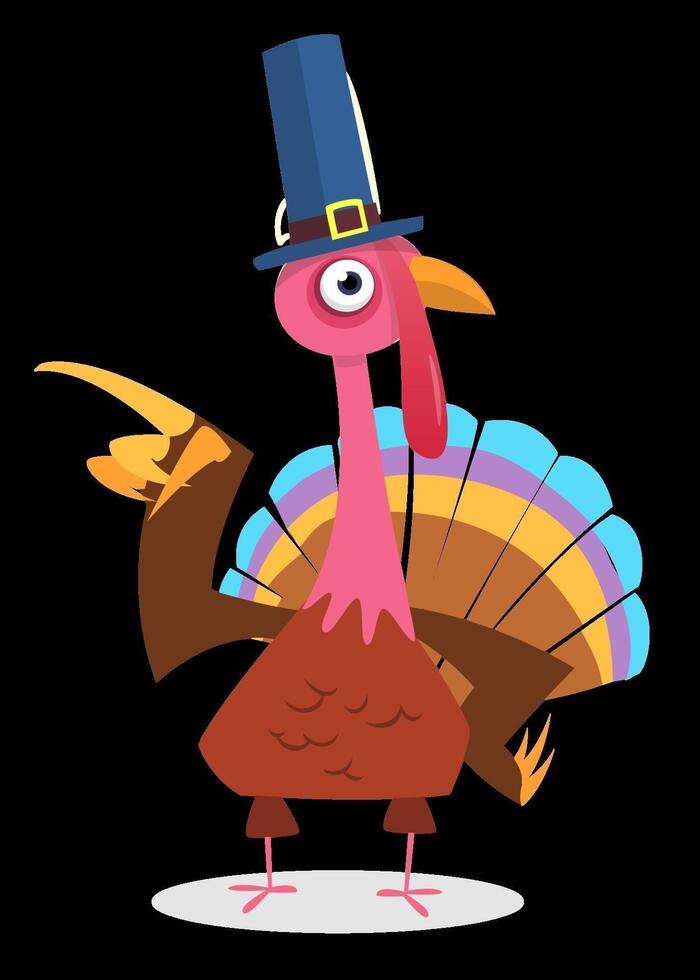 Cartoon illustration of a happy cute thanksgiving turkey. Vector illustration isolated. Design for Thanksgiving Day