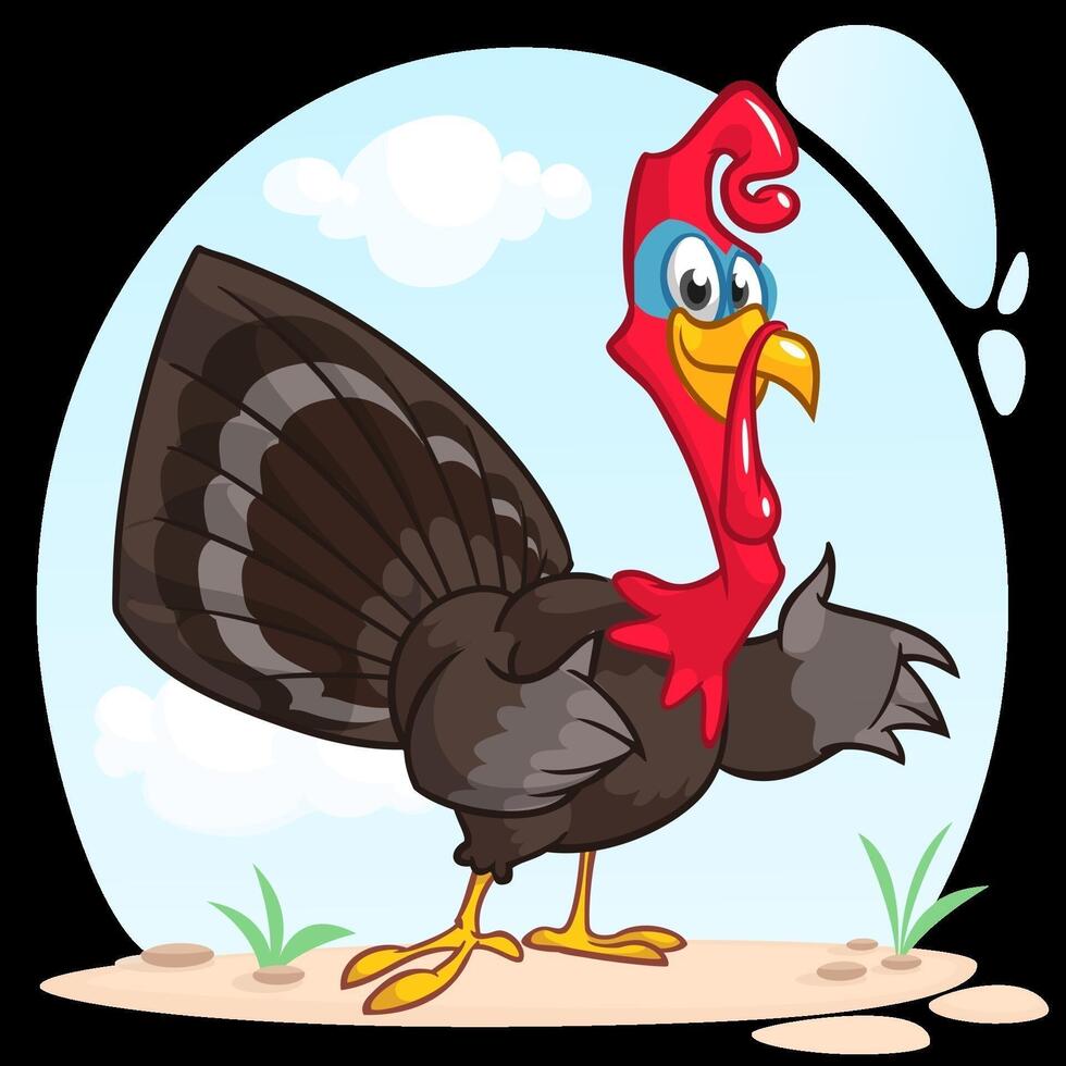 Cartoon illustration of a happy cute thanksgiving turkey. Vector illustration isolated. Design for Thanksgiving Day