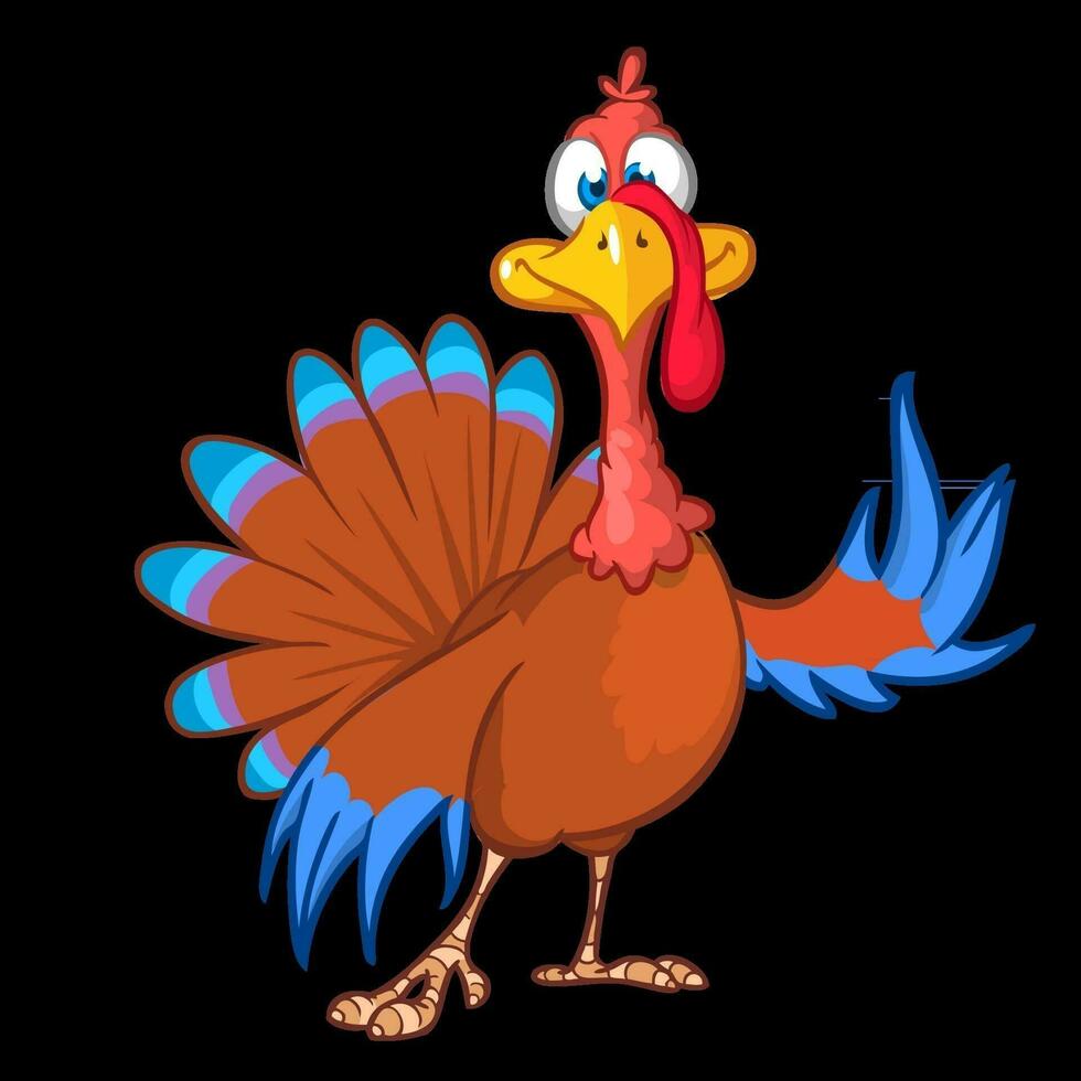 Cartoon thanksgiving turkey bird waving hello. Outlines. Vector illustration isolated