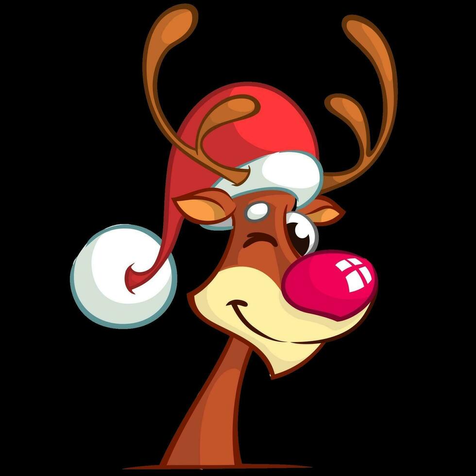Cartoon Christmas Reindeer with red nose. Vector illustration