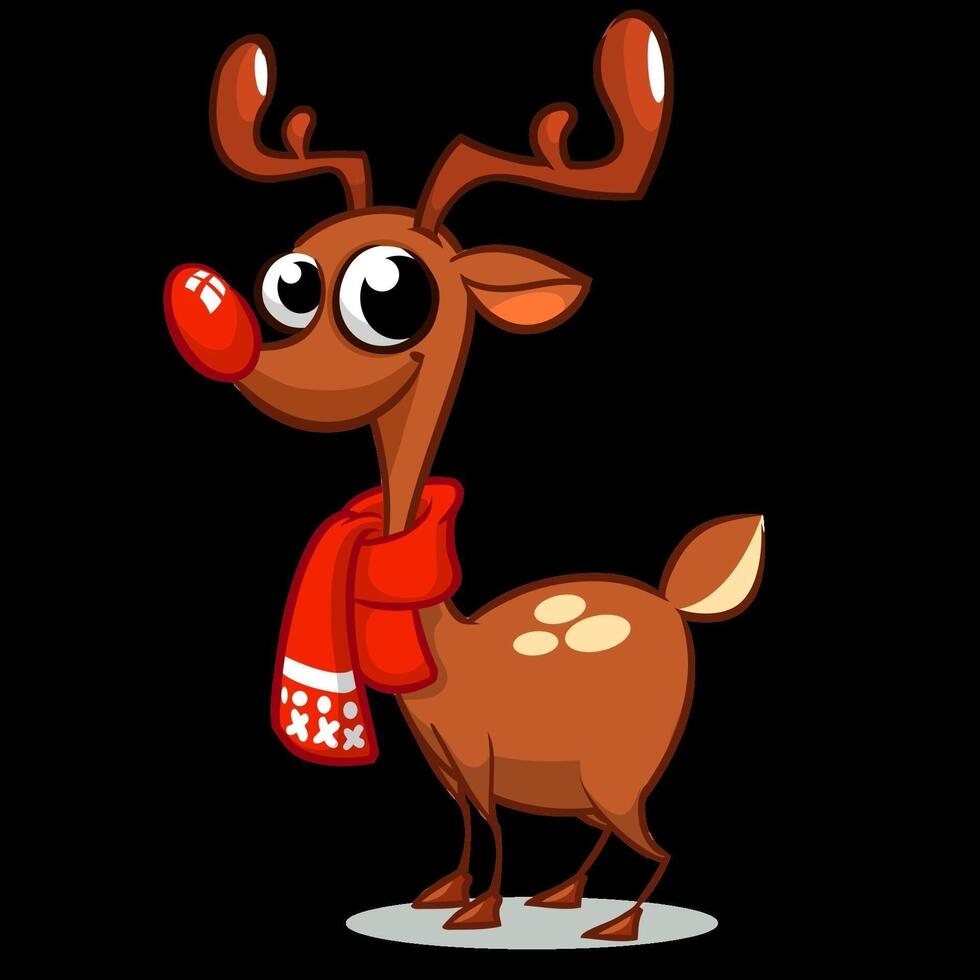 Cartoon Christmas Reindeer with red nose. Vector illustration