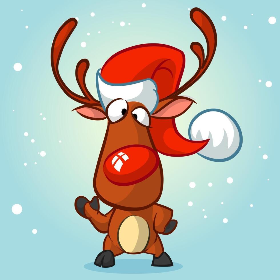 Cartoon Christmas Reindeer with red nose. Vector illustration