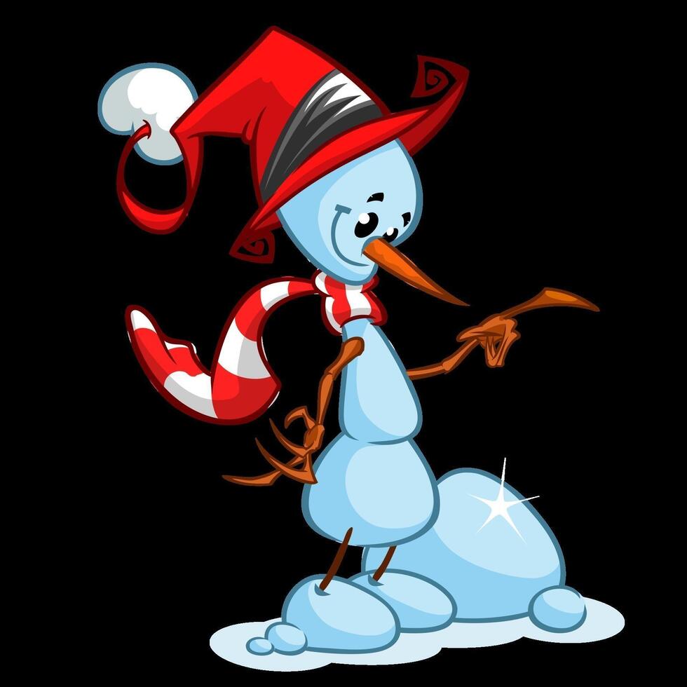 Cartoon snowman with a red hat vector