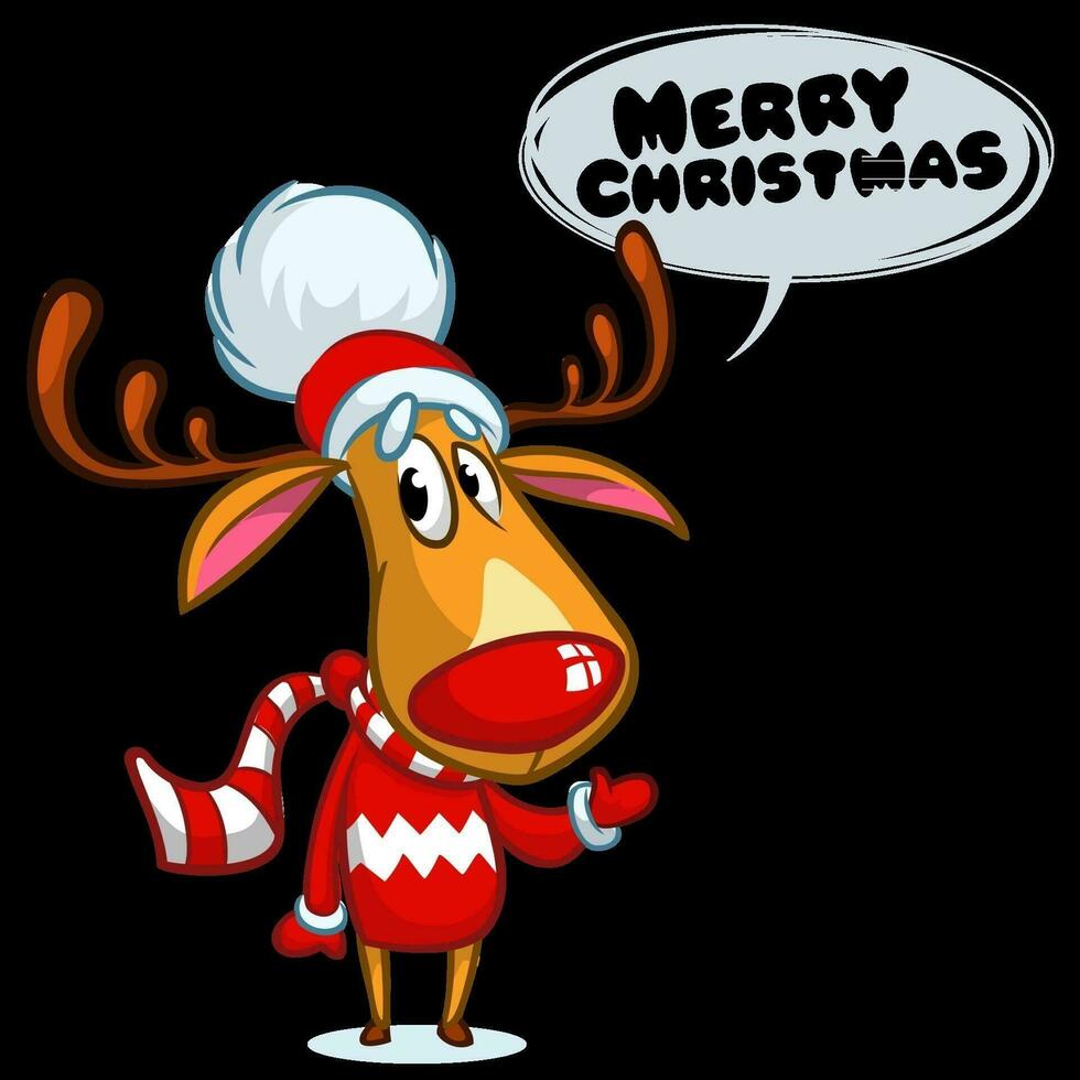 Cartoon Christmas Reindeer with red nose. Vector illustration