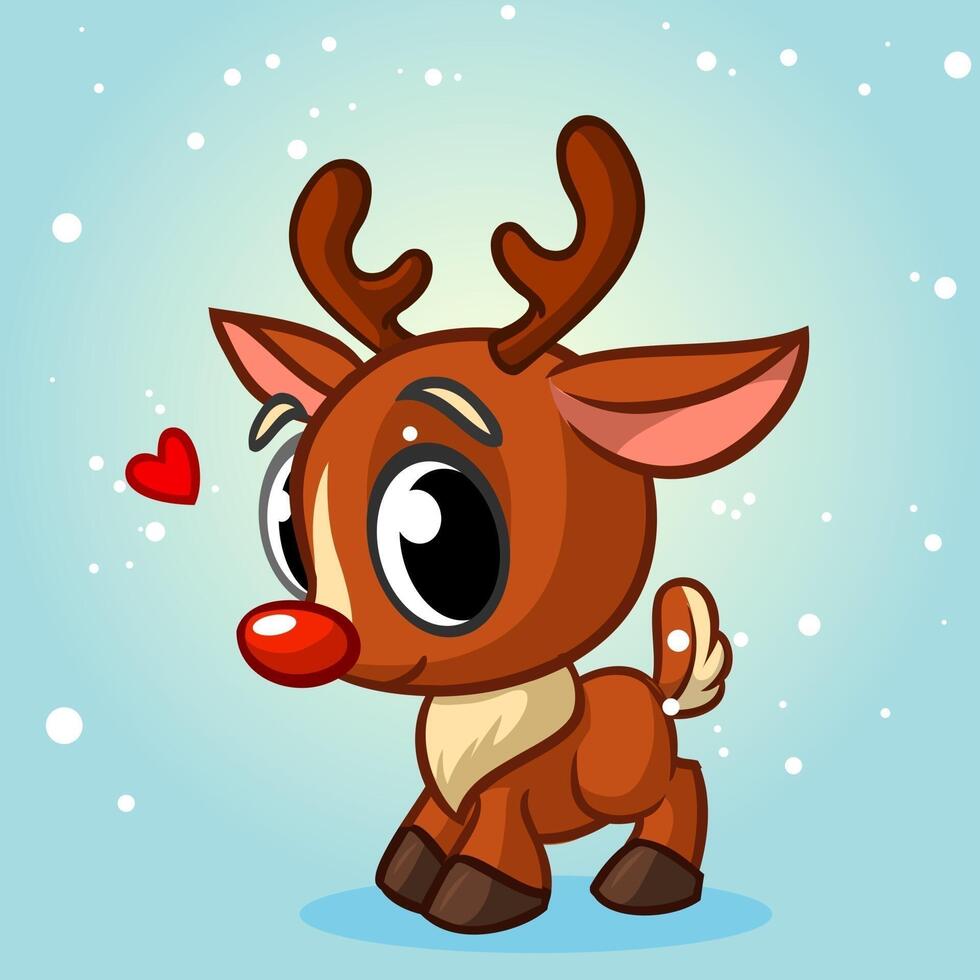 Cartoon Christmas Reindeer with red nose. Vector illustration