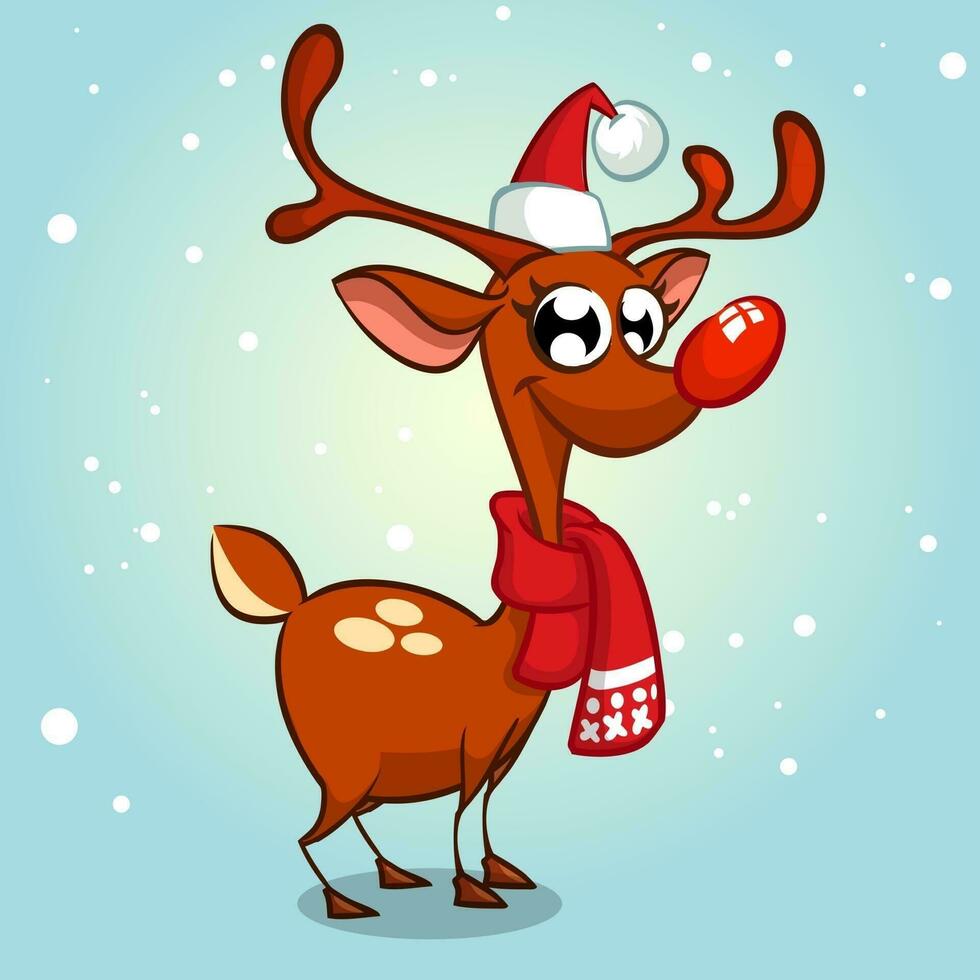 Cartoon Christmas Reindeer with red nose. Vector illustration