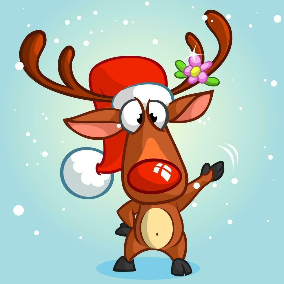 Cartoon Christmas Reindeer with red nose. Vector illustration