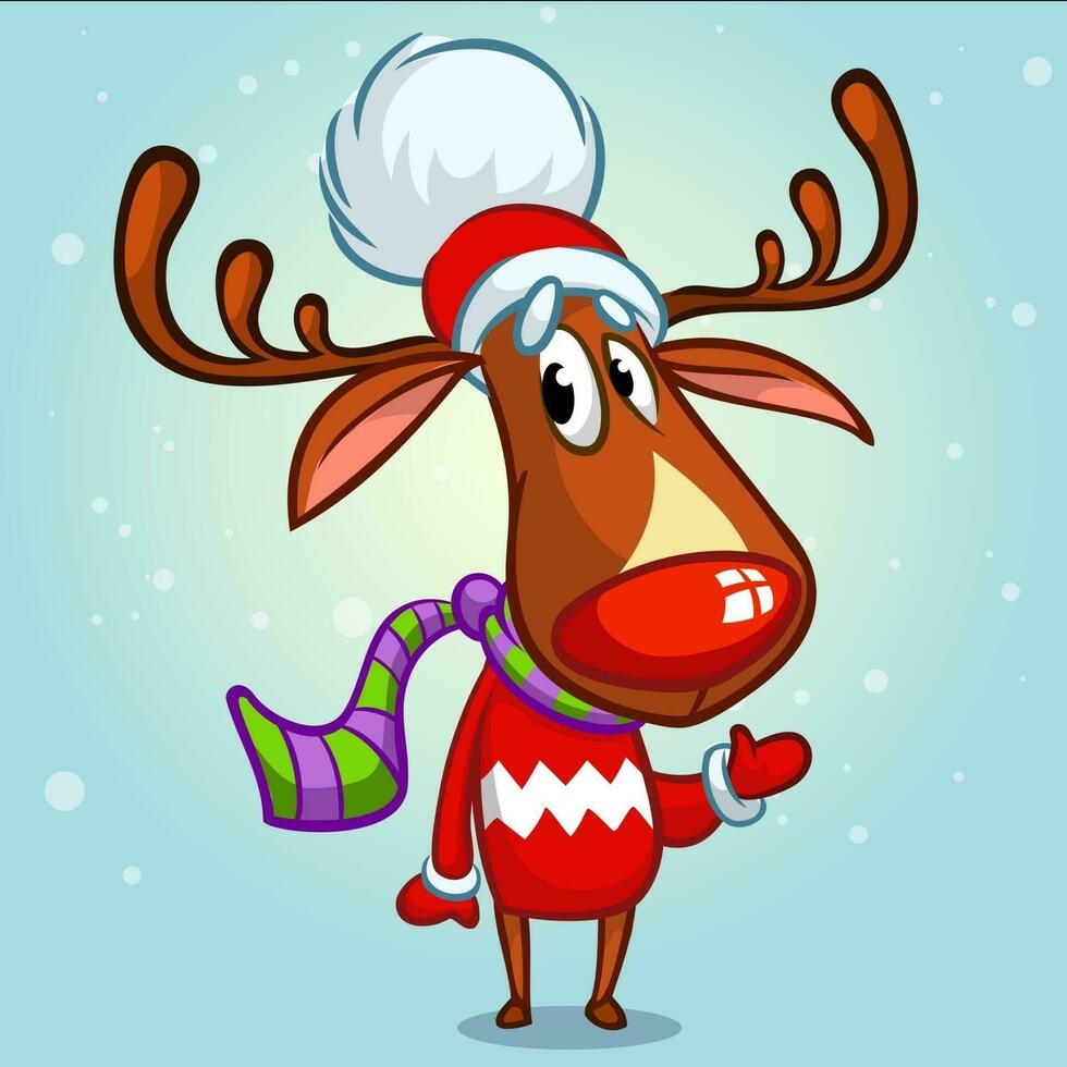 Cartoon Christmas Reindeer with red nose. Vector illustration