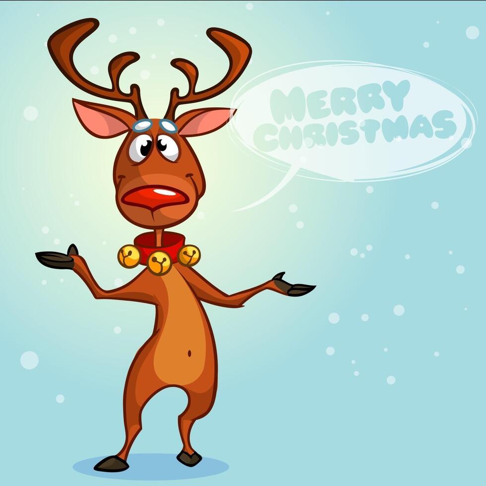 Cartoon Christmas Reindeer with red nose. Vector illustration