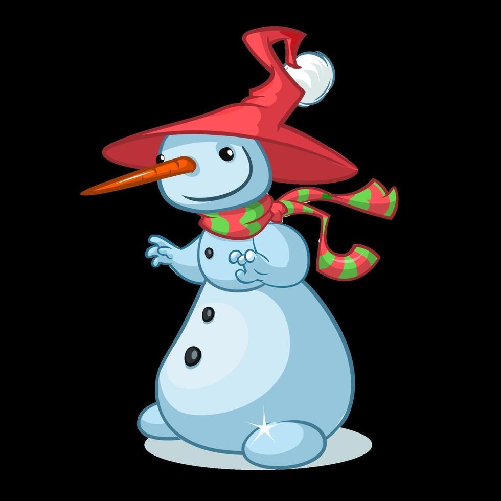 Cartoon snowman wearing a red hat vector