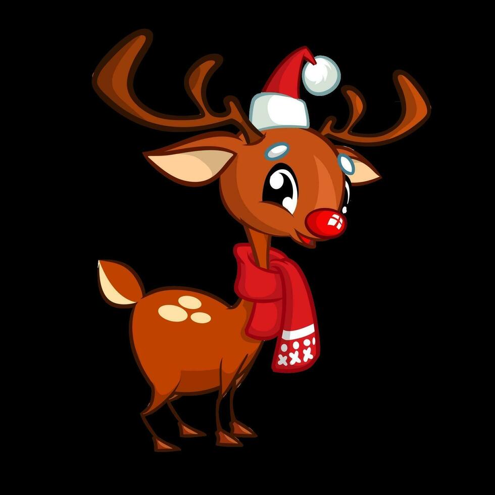 Cartoon Christmas Reindeer with red nose. Vector illustration