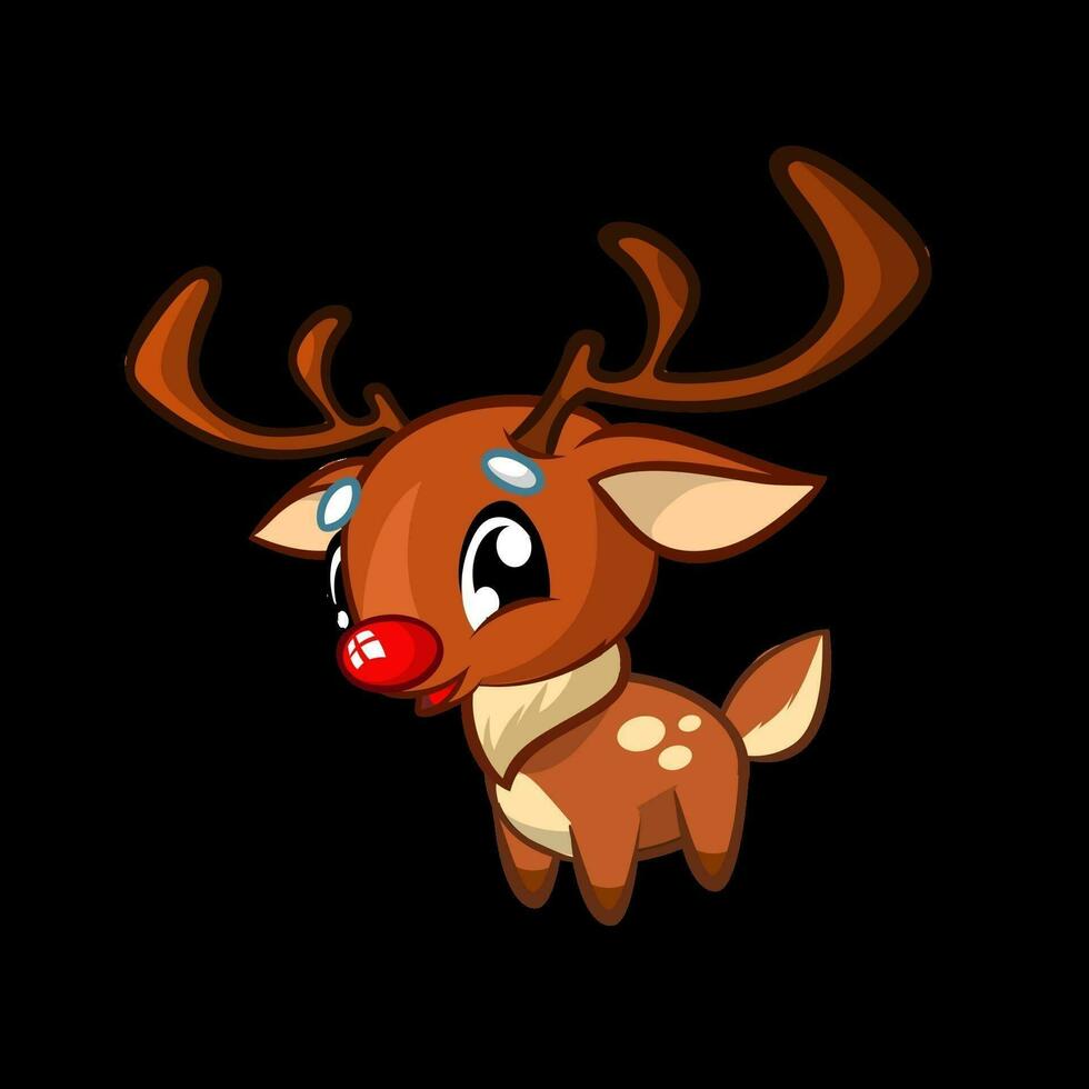 Cartoon Christmas Reindeer with red nose. Vector illustration