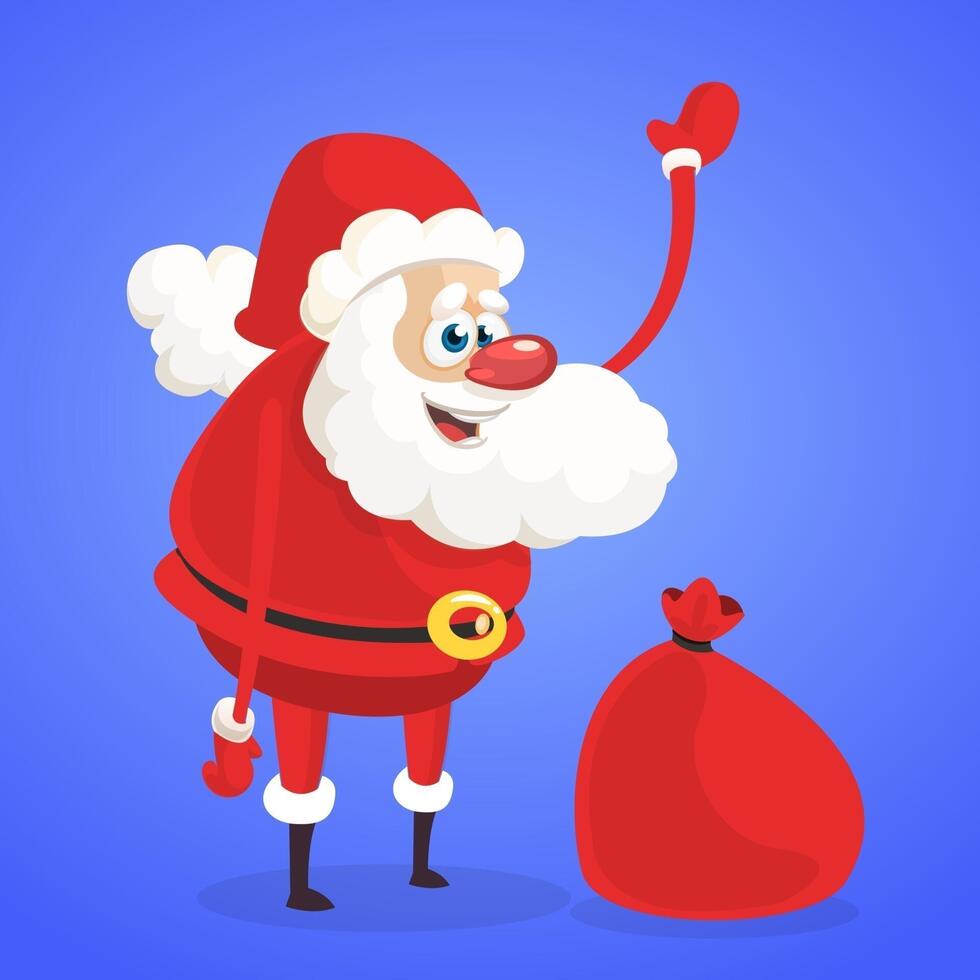 Happy Santa Claus with gift bag vector