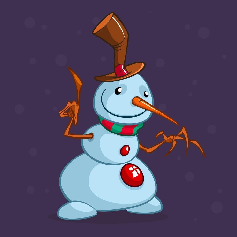 Cartoon snowman with a top hat vector