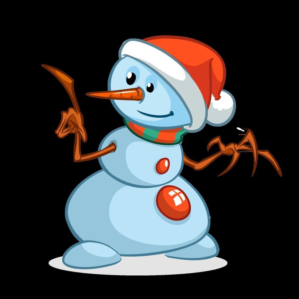 Cartoon snowman with Santa hat vector