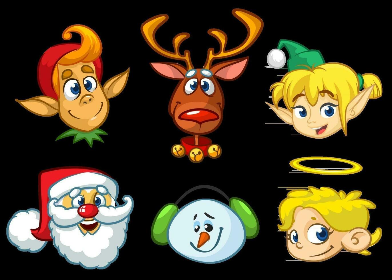 Cartoon set of christmas characters. Elf raindeer santa claus snowman and angel illustration vector