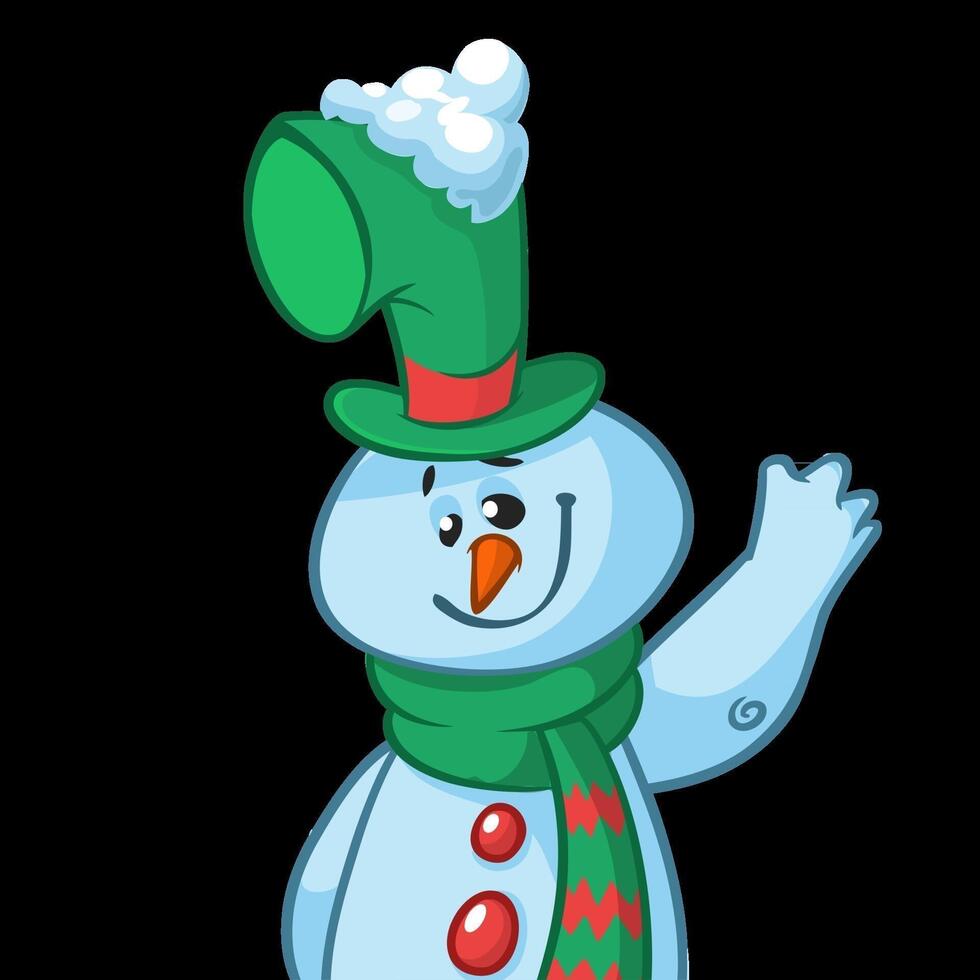 Funny cartoon snowman waving. Christmas snowman character  illustration isolated vector