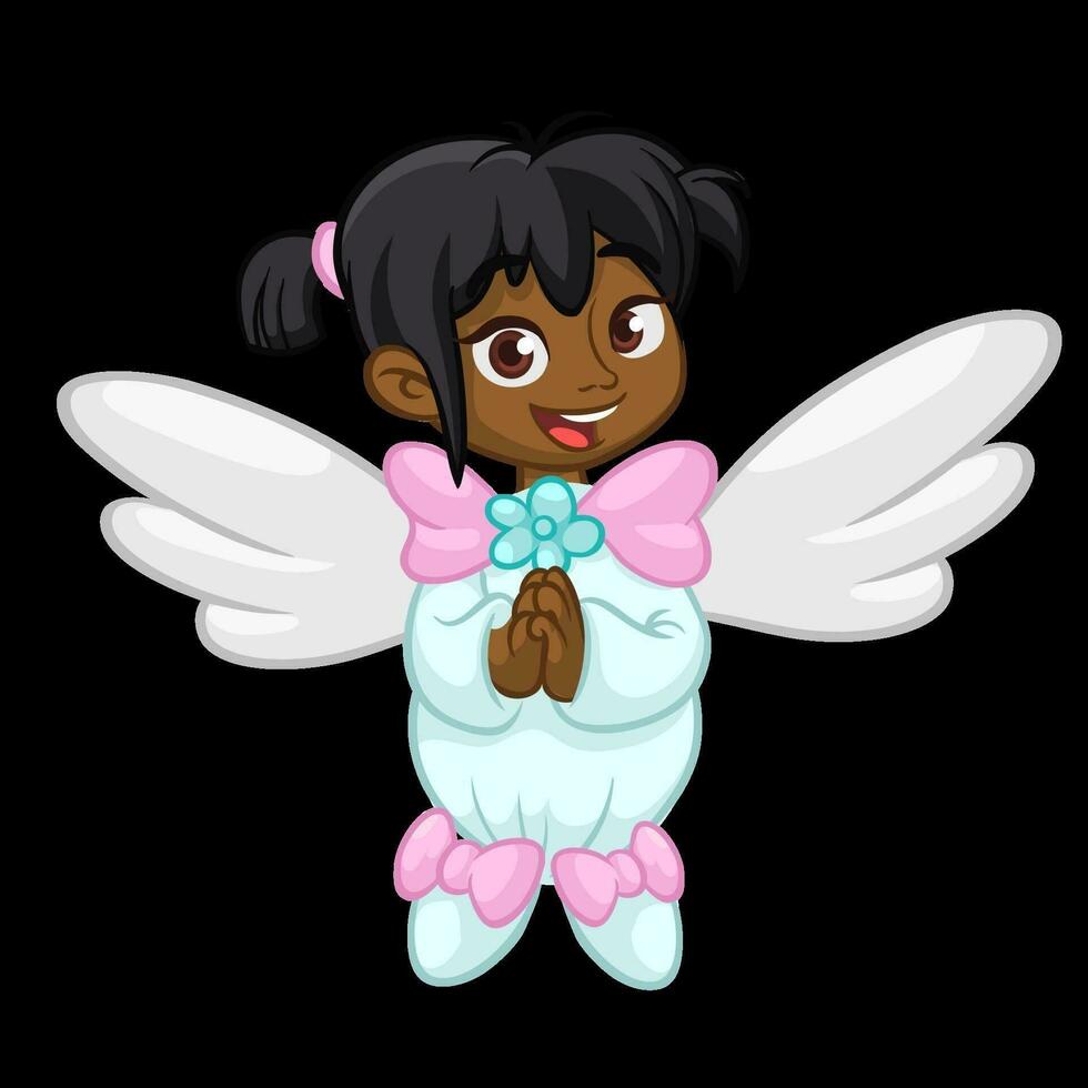 Cute happy cartoon girl arab or indian girl angel character. Vector illustration isolated