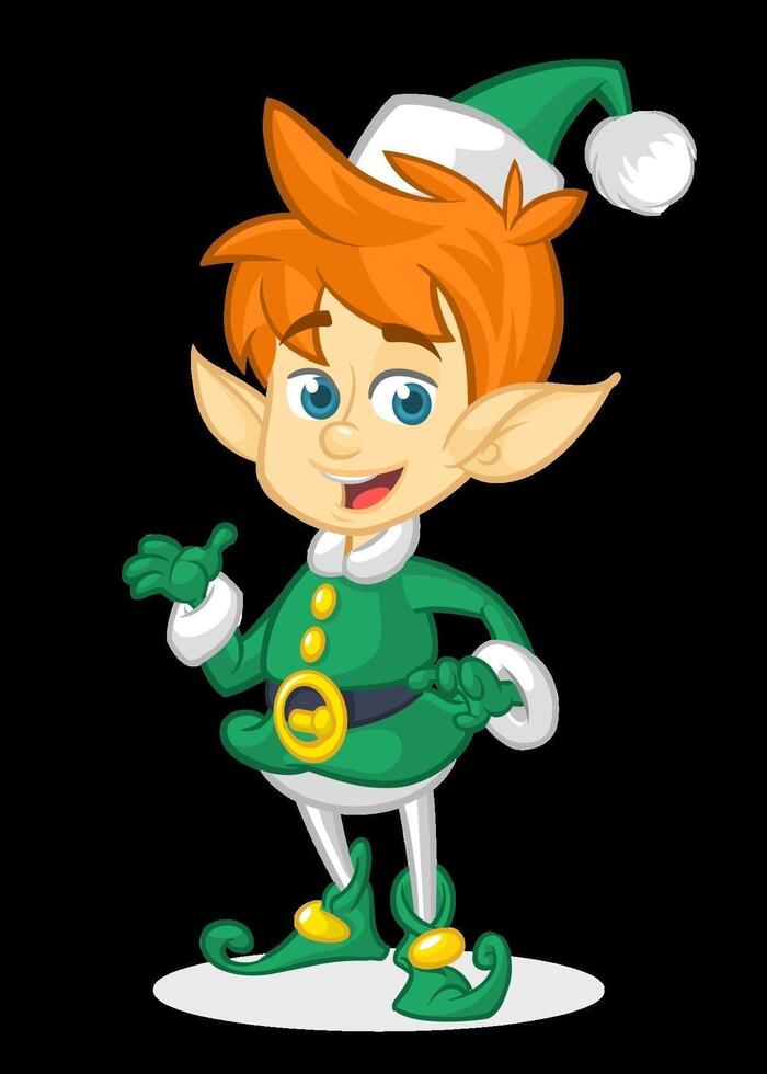 Cartoon elf with orange hair and green outfit vector
