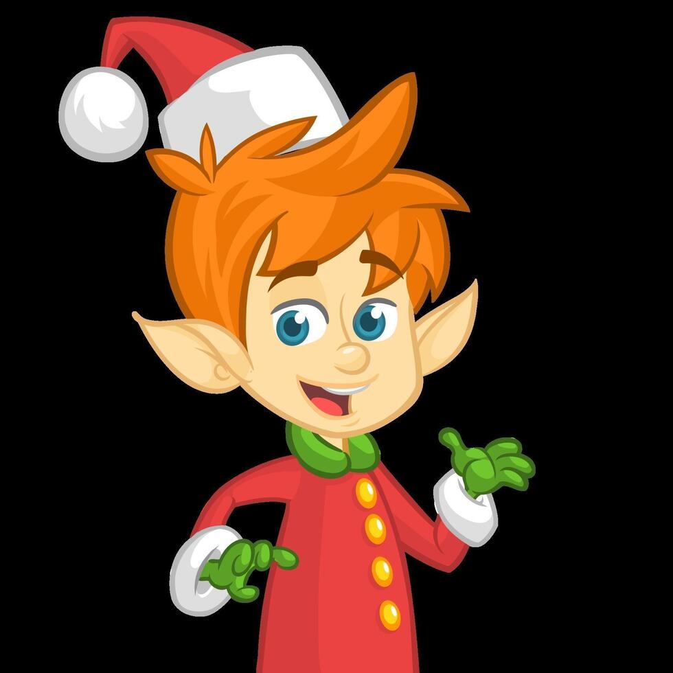 Cartoon elf with Santa hat and green gloves vector