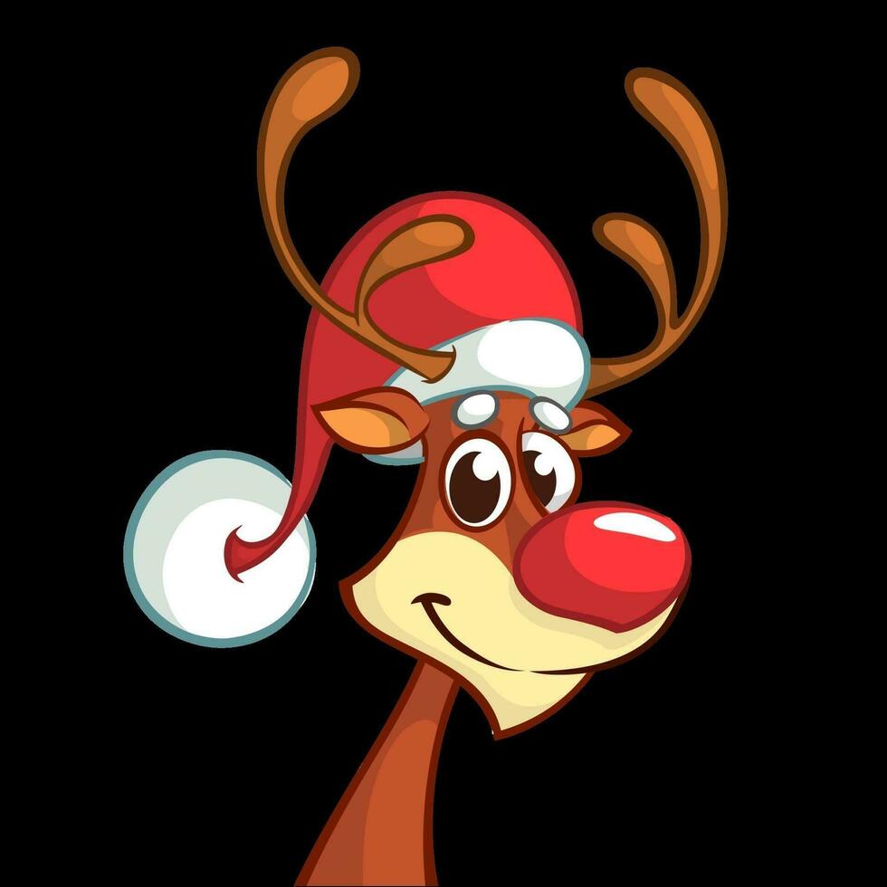 Funny cartoon red nose reindeer.  Christmas vector illustration isolated