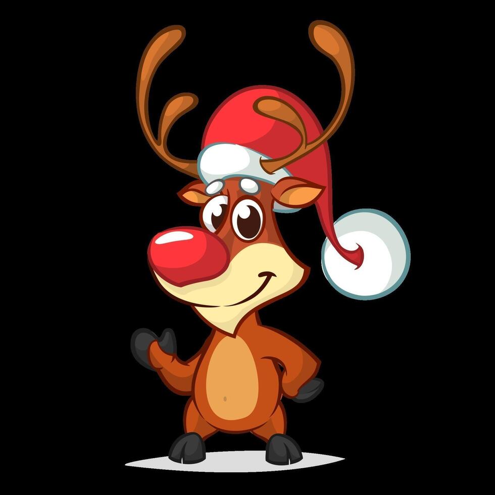 Funny cartoon red nose reindeer.  Christmas vector illustration isolated