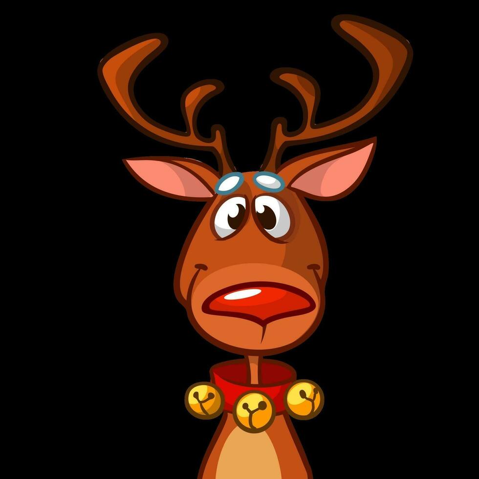 Funny cartoon red nose reindeer.  Christmas vector illustration isolated