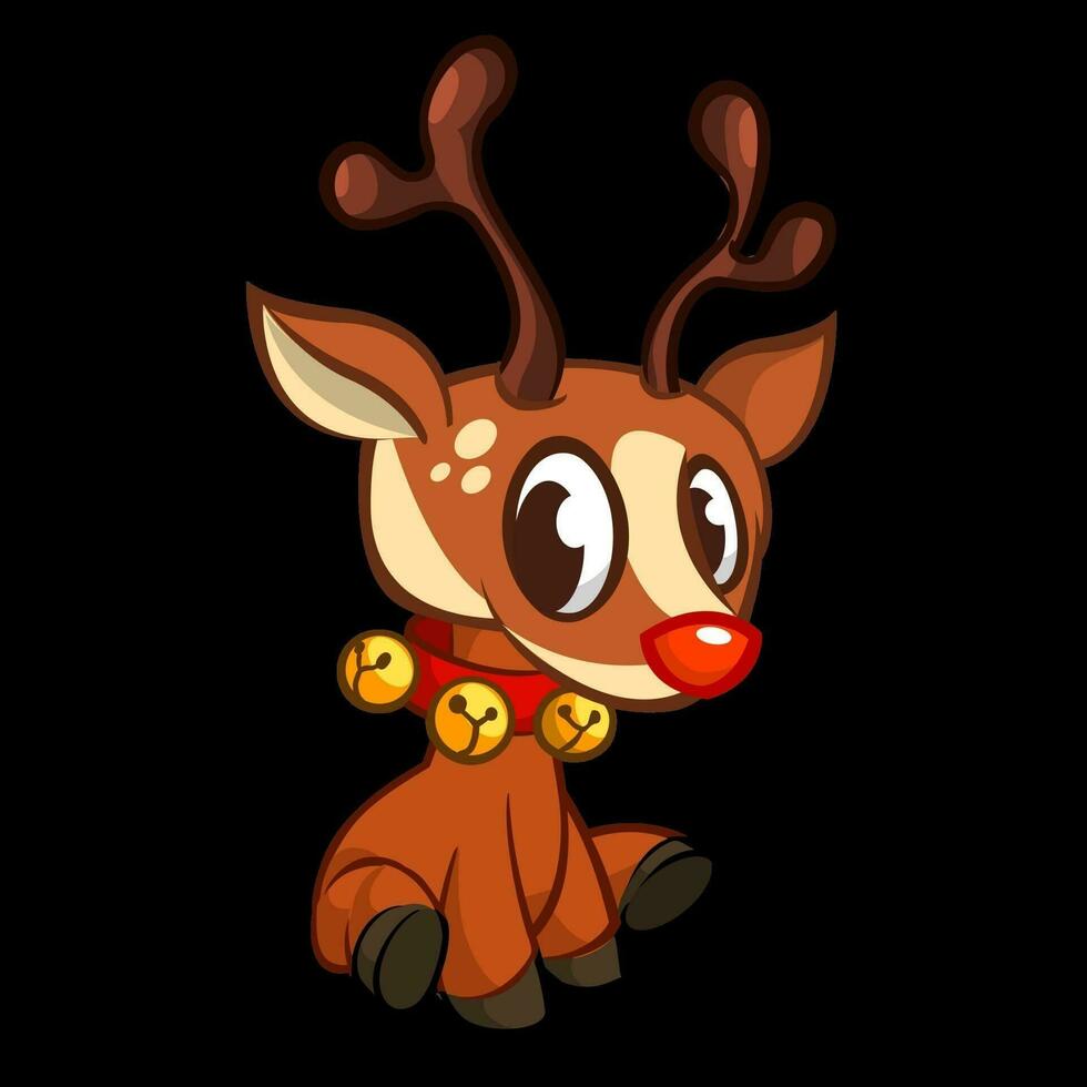 Funny cartoon red nose reindeer.  Christmas vector illustration isolated