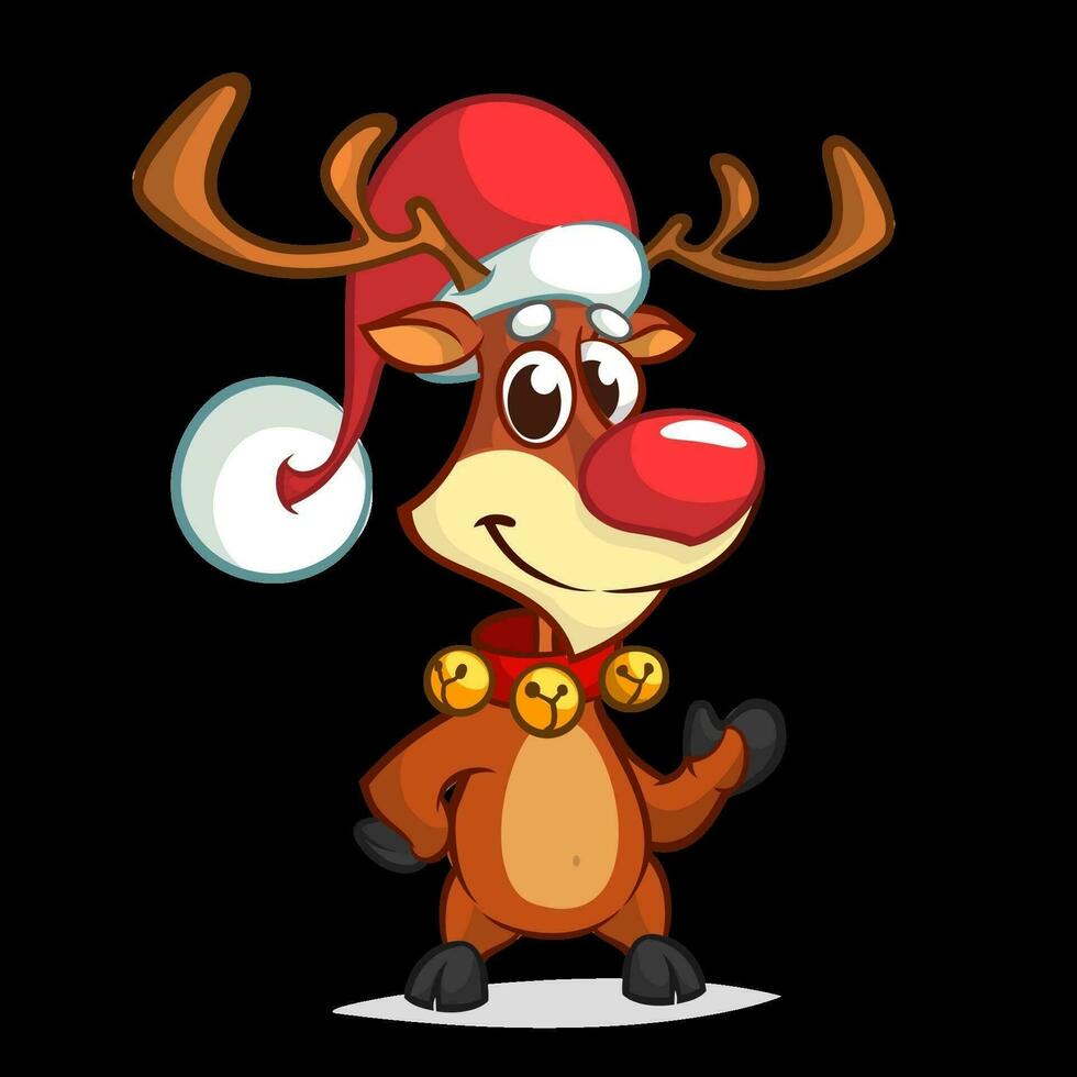 Funny cartoon red nose reindeer.  Christmas vector illustration isolated