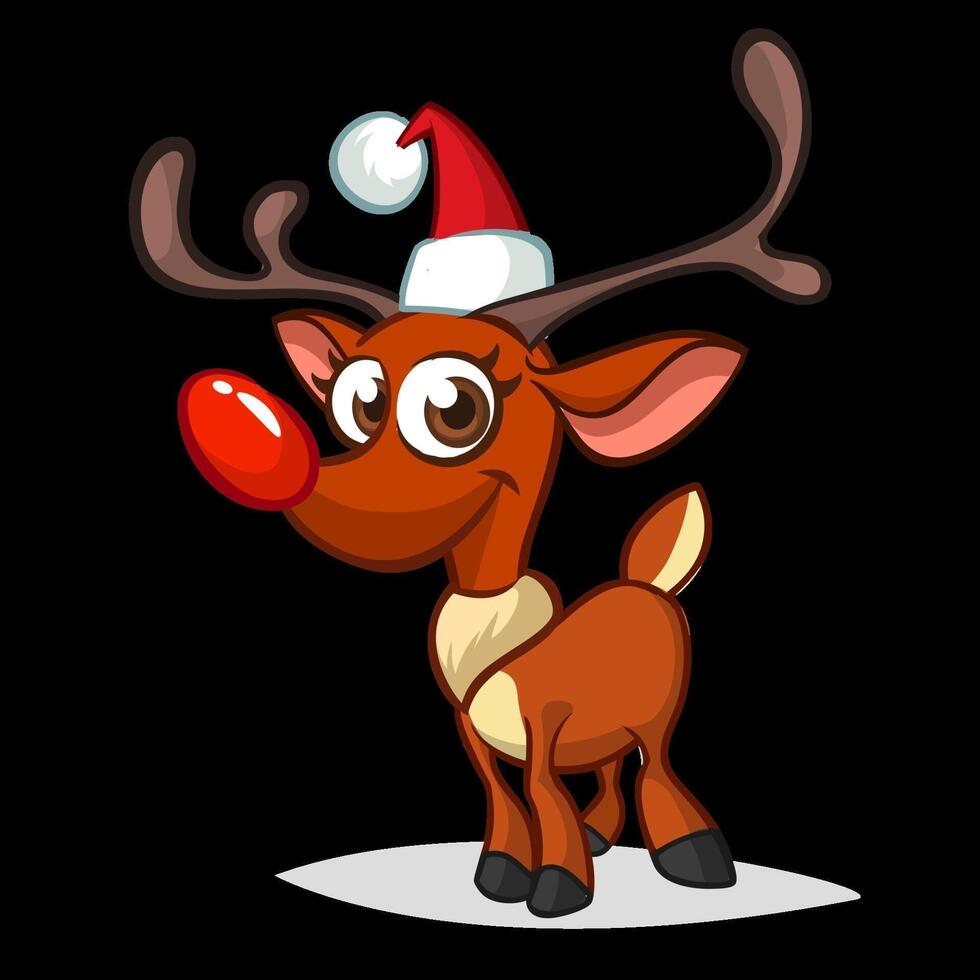 Funny cartoon red nose reindeer.  Christmas vector illustration isolated