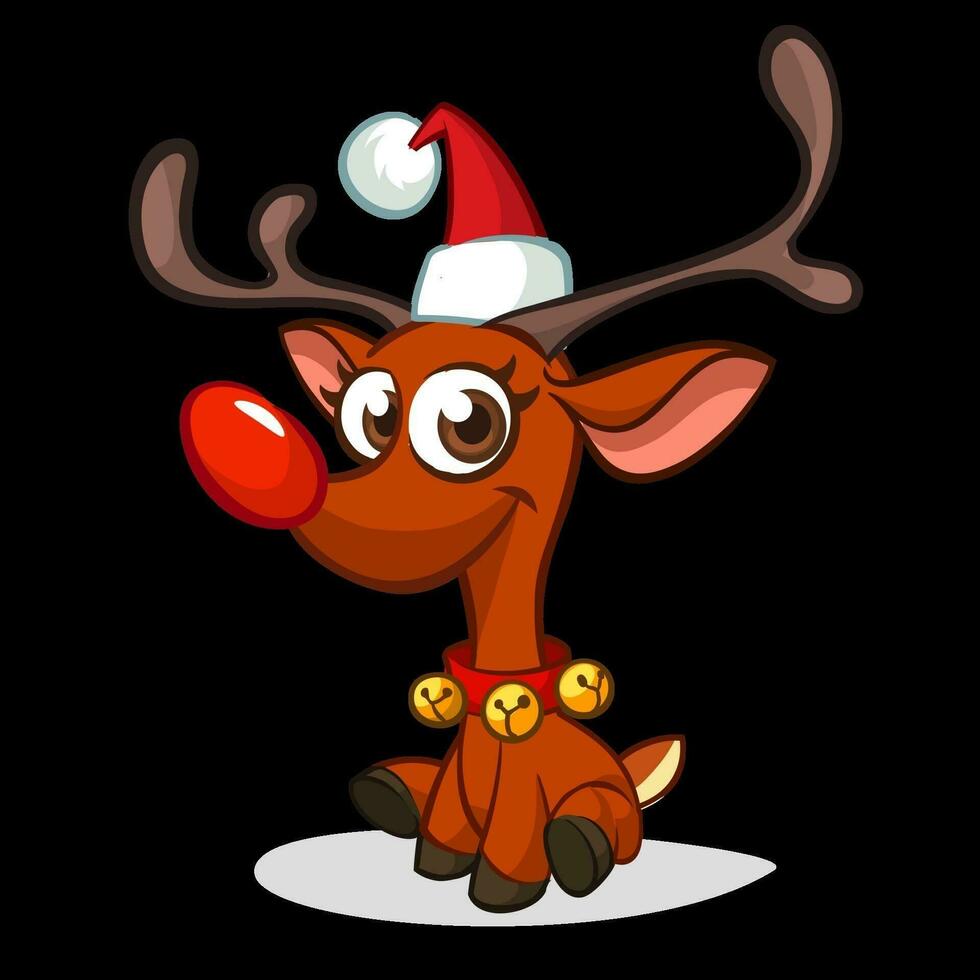 Funny cartoon red nose reindeer.  Christmas vector illustration isolated