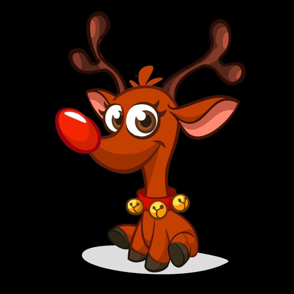 Funny cartoon red nose reindeer.  Christmas vector illustration isolated