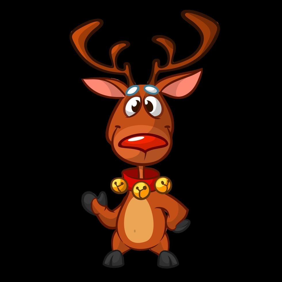 Funny cartoon red nose reindeer.  Christmas vector illustration isolated