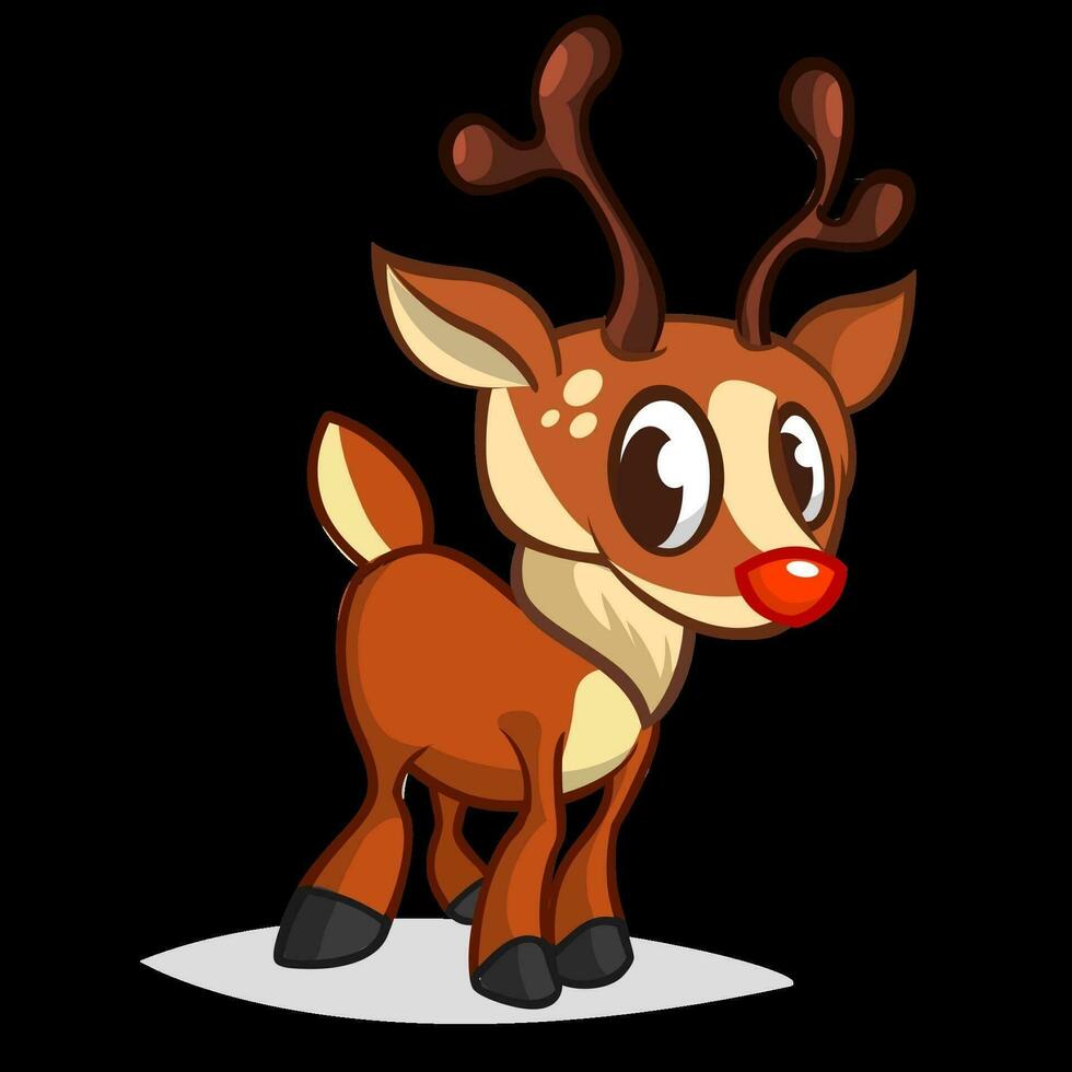 Funny cartoon red nose reindeer.  Christmas vector illustration isolated