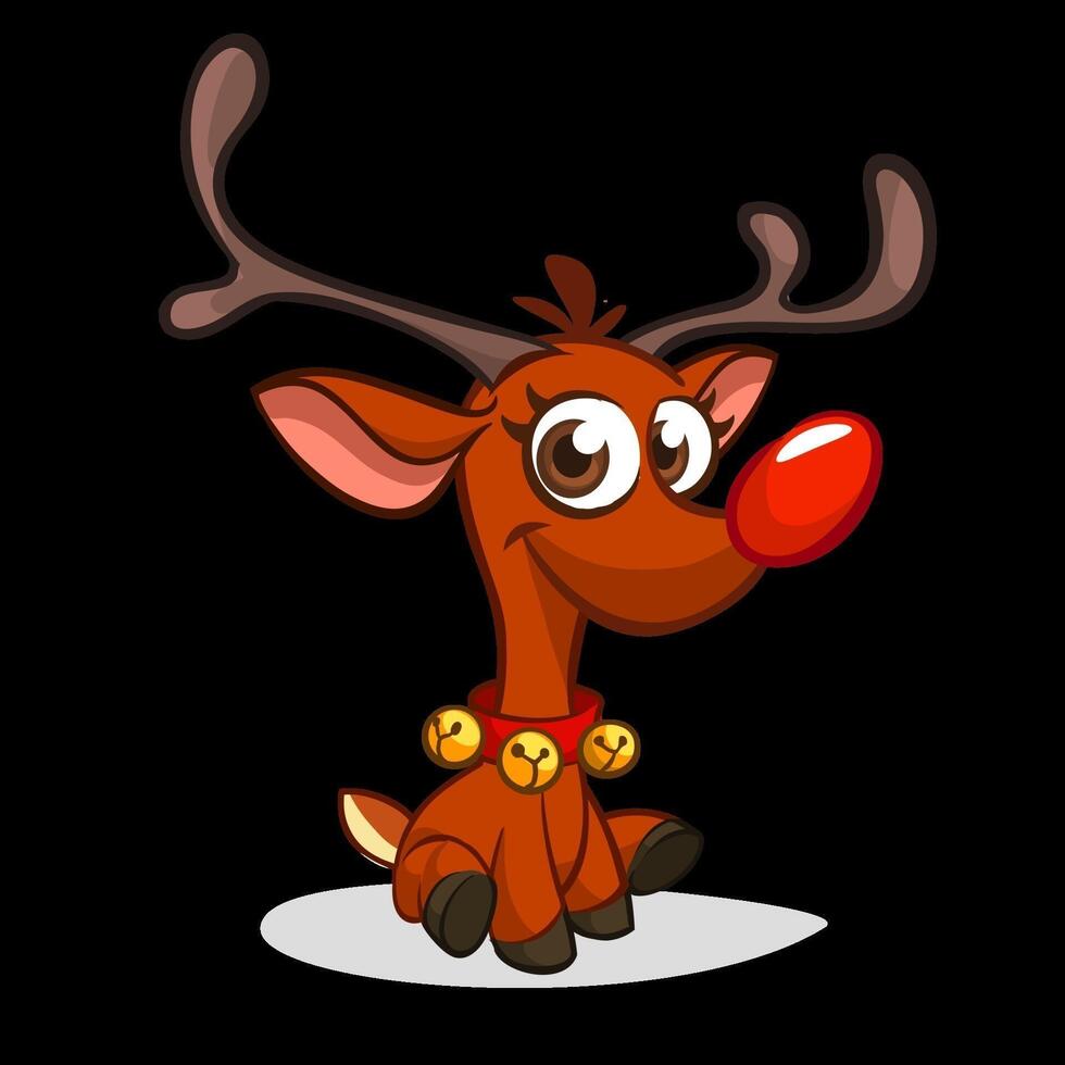 Funny cartoon red nose reindeer.  Christmas vector illustration isolated