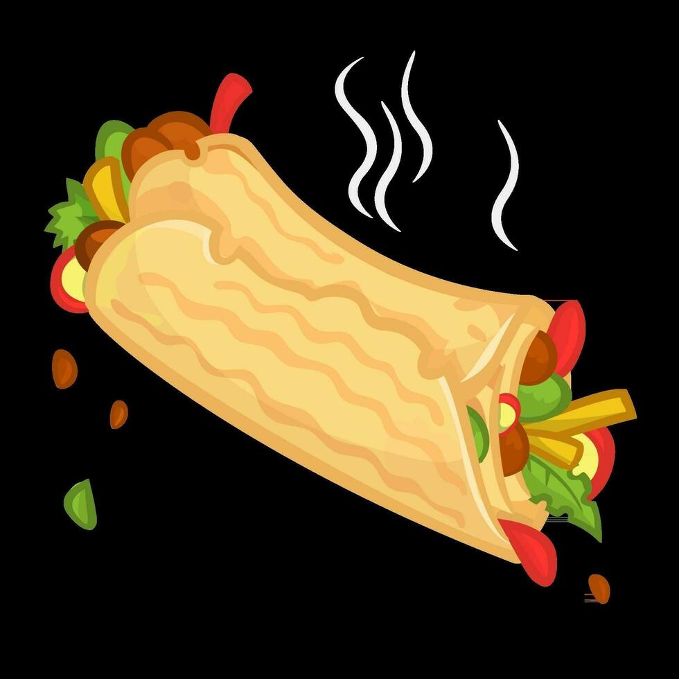 Cartoon falafel icon.  Vector illustration of falafel roll. Isolated