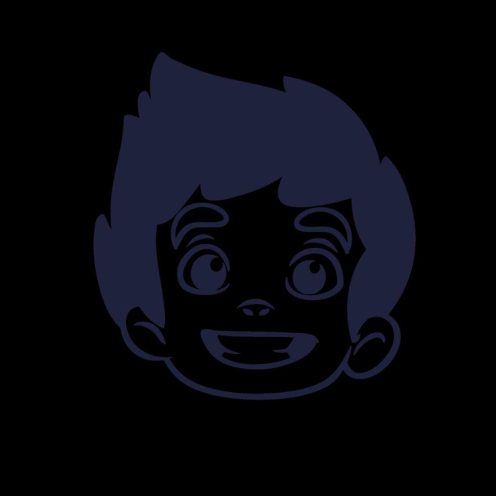 Happy cartoon boy head outline. Vector illustration for coloring book of a small boy  emblem