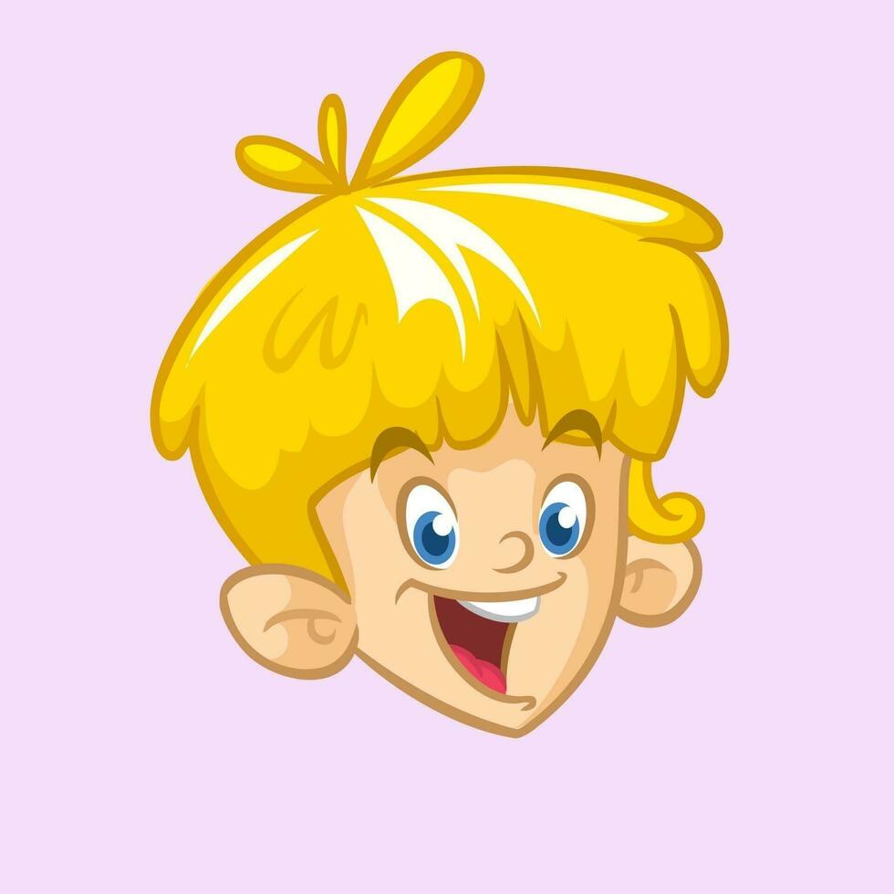 Cartoon small  blond boy. Vector illustration of young teenager outlined. Boy head icon