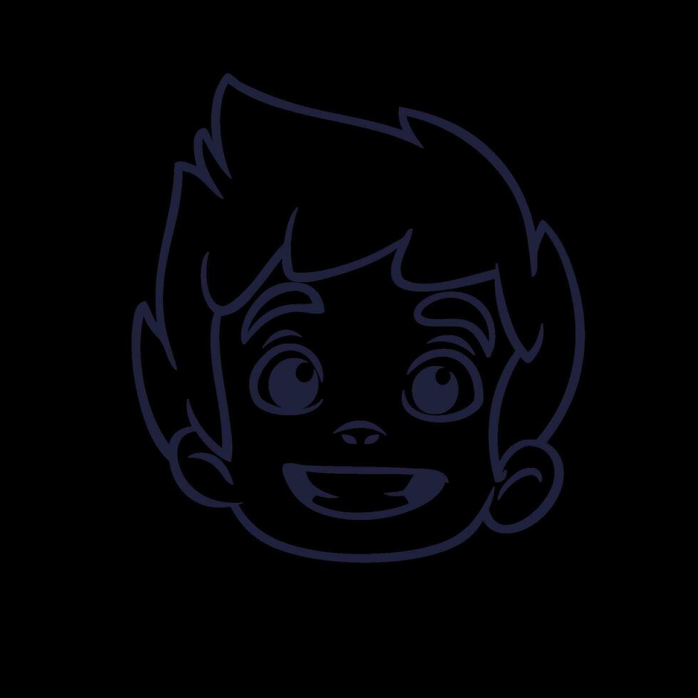 Happy cartoon boy head outline. Vector illustration for coloring book of a small boy  emblem