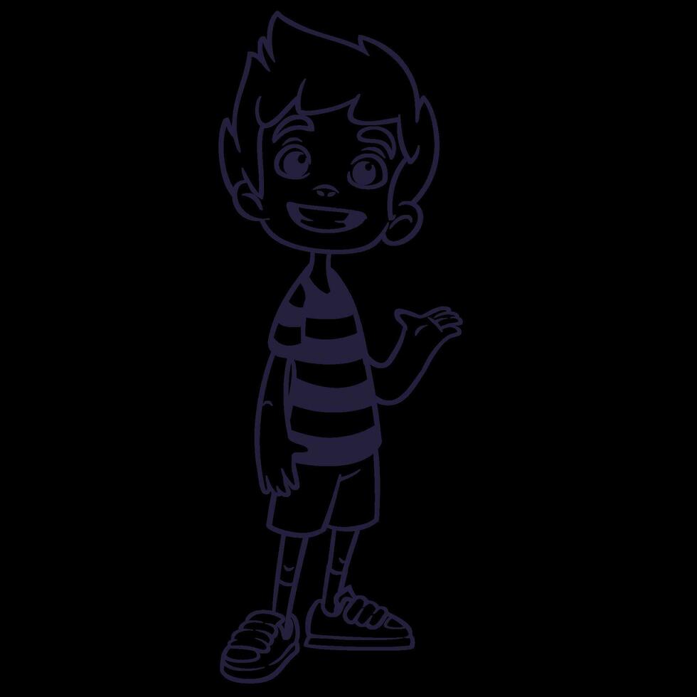 Vector illustration of small boy in man's clothes outlines.