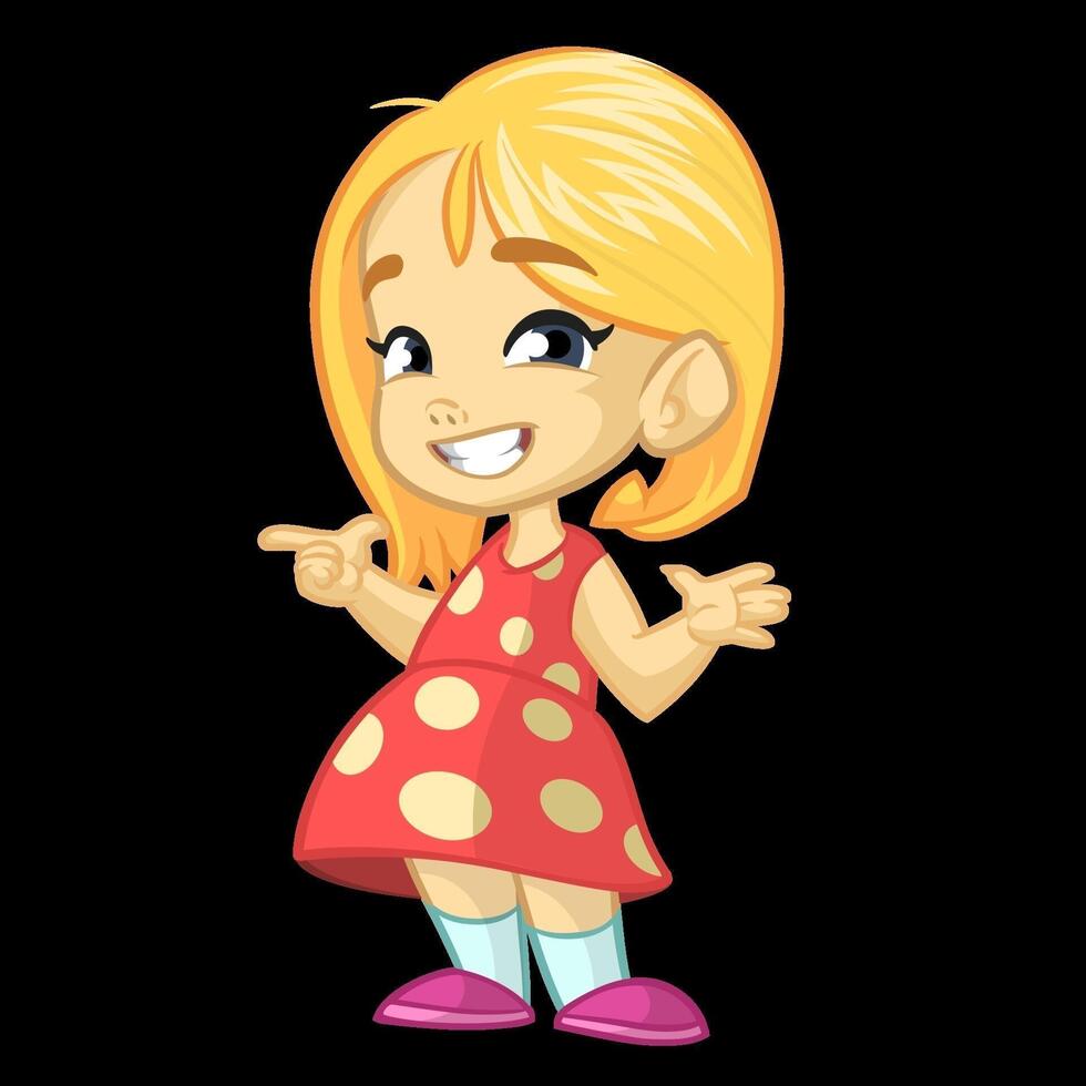 Cartoon girl with blonde hair and polka dots vector