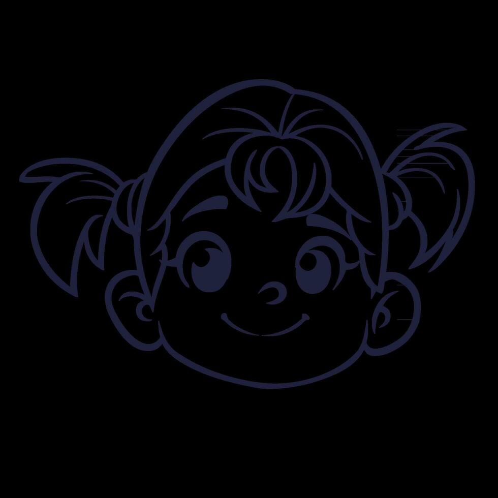 Cartoon cute girl face outlined. Vector illustration of a small girl